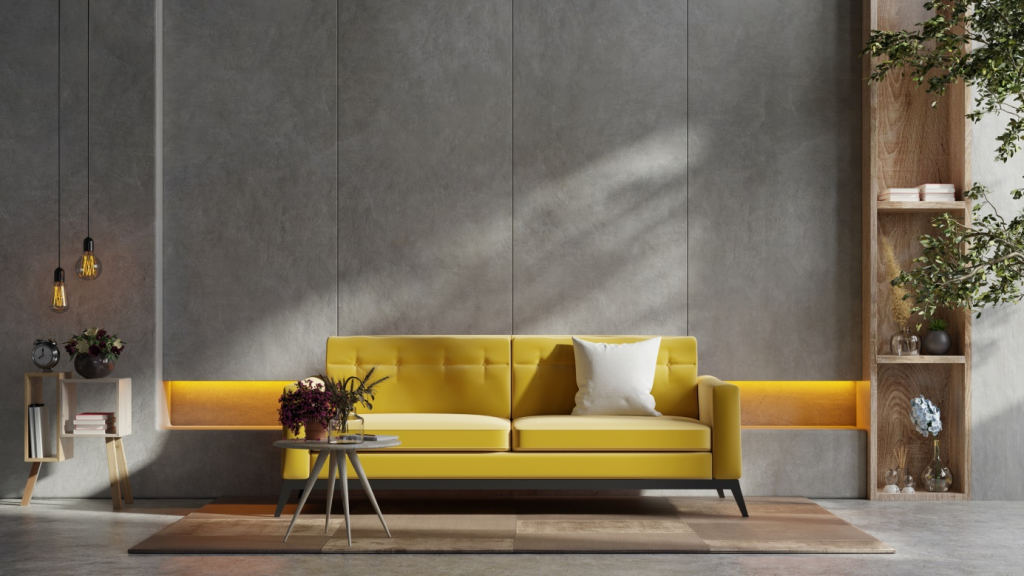 Sofa-modern-zolta-stolik-z-drewna