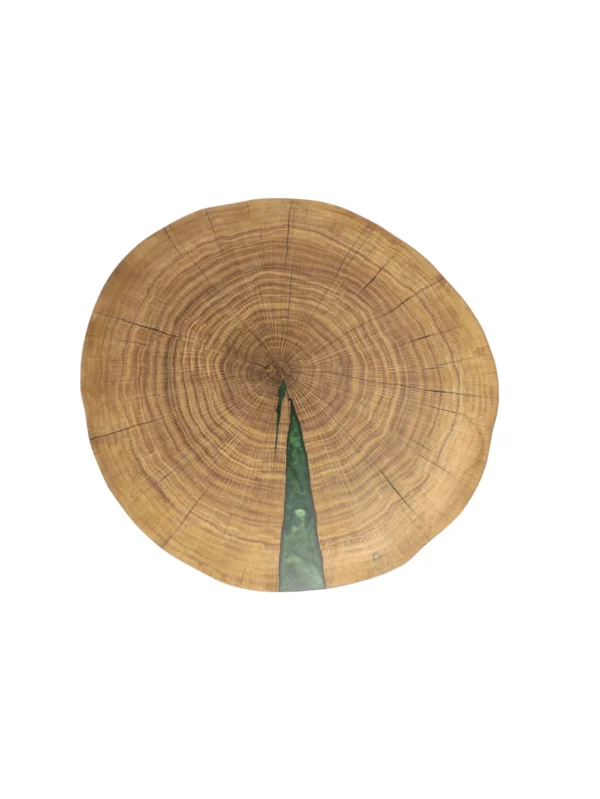 Stolik kawowy z kawałka drewna dębowego z zielonej żywicy blat