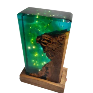 Epoxy wood lamp with green resin