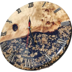 Zegar z Drewna Czarnej Żywicy z Drobinkami Złota Glamour