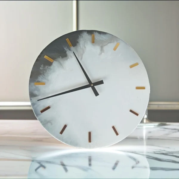 Stoły z żywicy, Stoliki kawowe, Strona główna Madej-handmade 12 Duży Zegar z Żywicy Biały 50cm Złote Cyfry