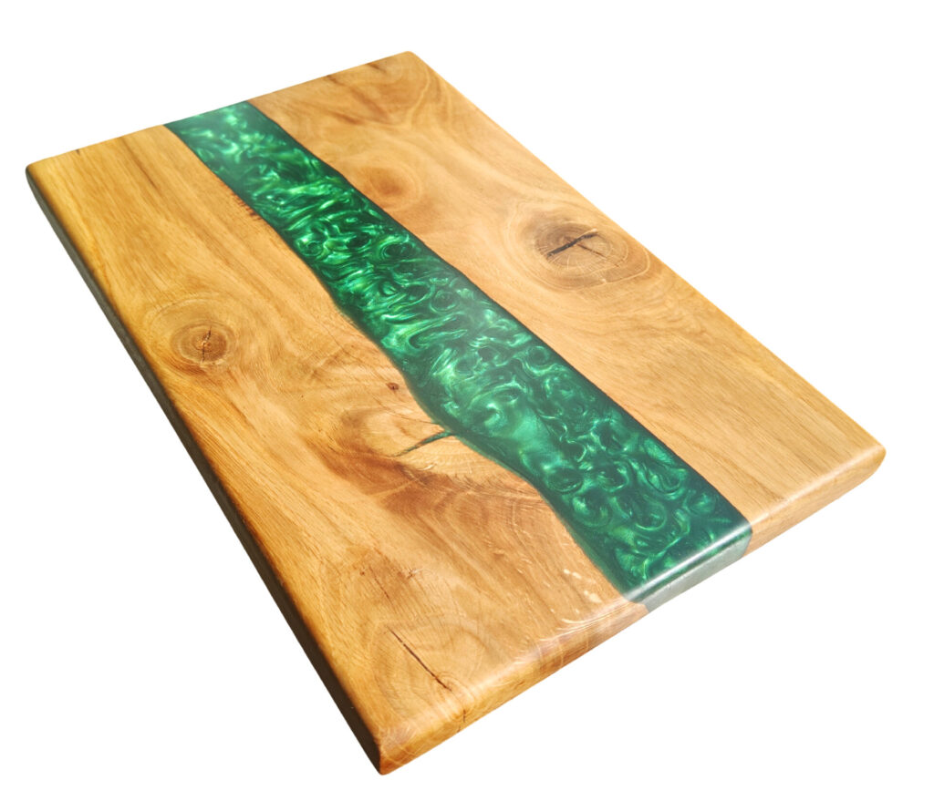 Deska do Serów z Dębu z Żywicą Butelkowa Zieleń