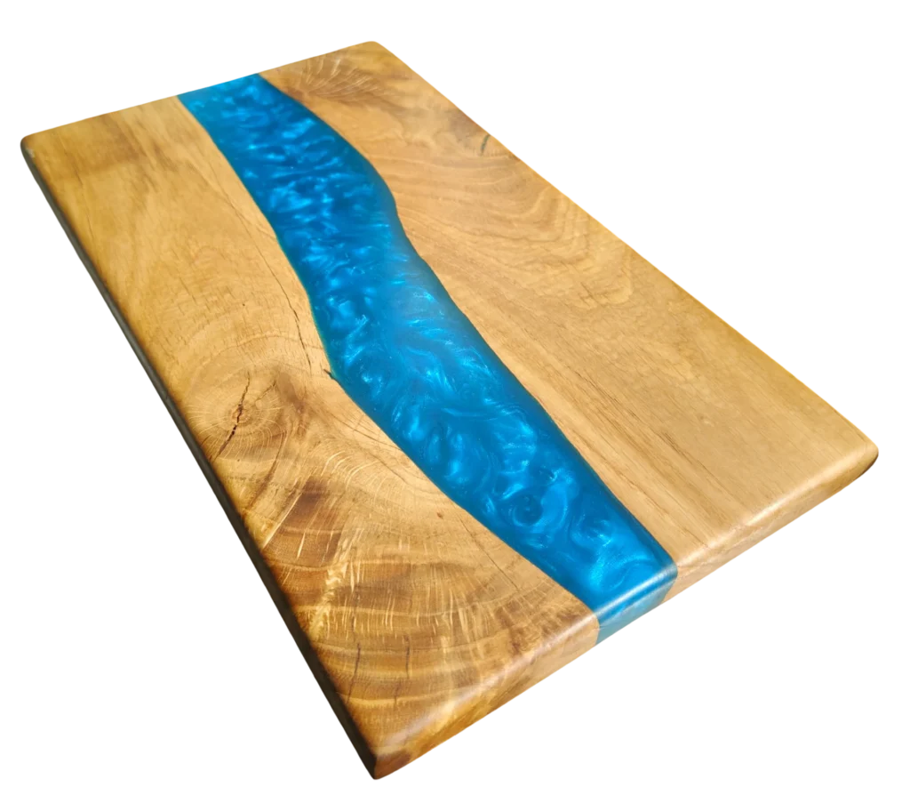 Deska do serów z dębu i turkusowej żywicy