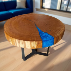 Dębowy Stolik Kawowy z Niebieską Żywicą 60 cm