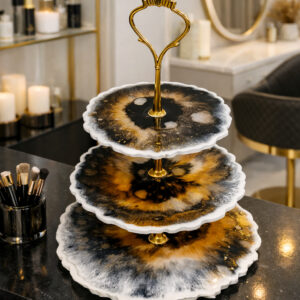 Patera z Żywicy Czarno Złoto Biała 3 Poziomy