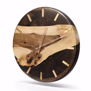 Zegar z Drewna Orzecha i Złotej Żywicy 40cm