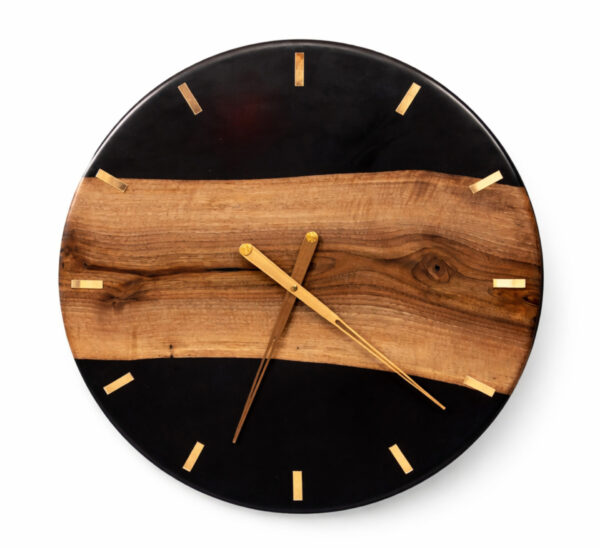 Zegar Ścienny z Drewna Orzecha i Czarnej Żywicy 60 cm