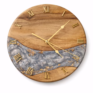 Zegar Ścienny z Drewna i Żywicy 30cm Na Parapetówkę