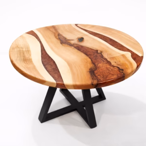 Okrągły Stolik Kawowy z Miedzianą Żywicą 60cm Czarne Nogi